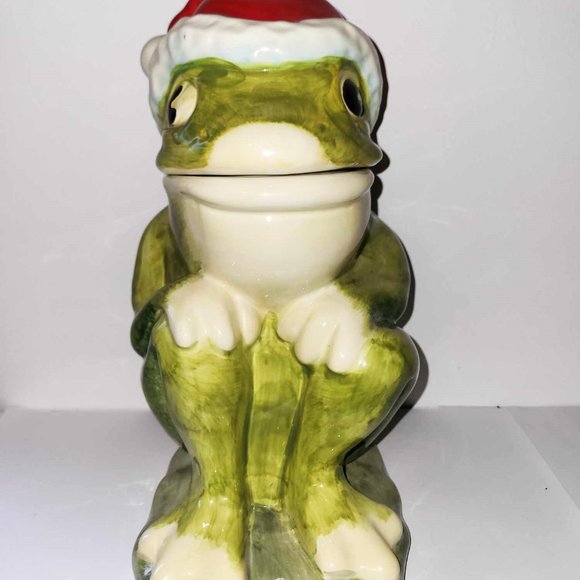 Rare Retro Frog with Santa Hat Cookie Jar Hand Painted - Picture 2 of 10